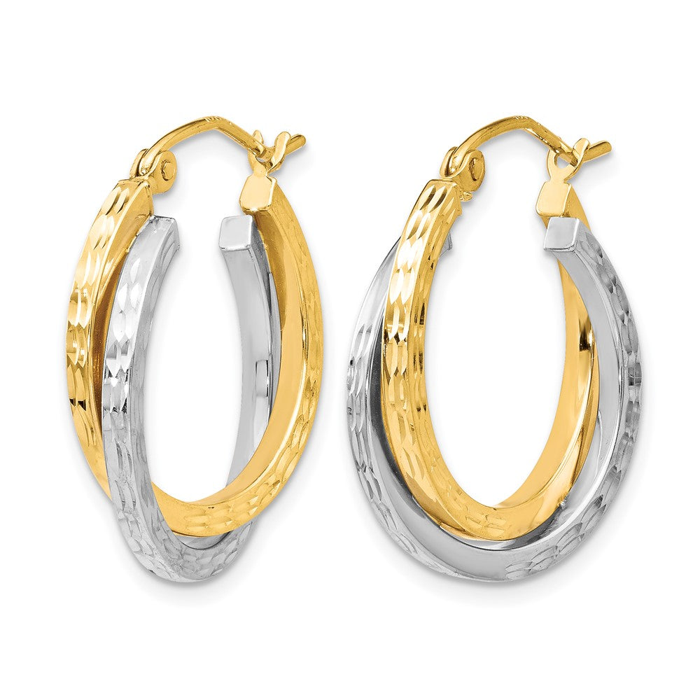 10K Two-tone Textured Hinged Hoop Earrings