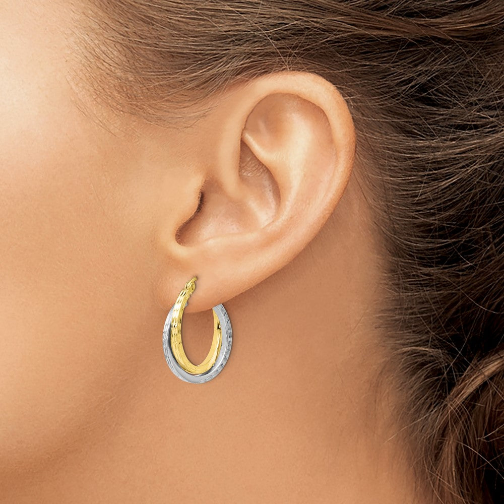 10K Two-tone Textured Hinged Hoop Earrings