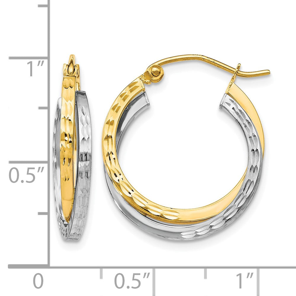 10K Two-tone Textured Hinged Hoop Earrings