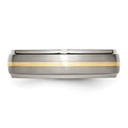 Chisel Titanium Brushed Center with 14k Gold Inlay 6mm Ridged Edge Band