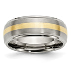 Chisel Titanium Brushed Center with 14k Gold Inlay 8mm Ridged Edge Band