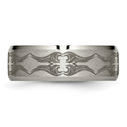 Titanium Brushed & Polished Laser Design 8mm Beveled Edge Band