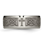 Chisel Titanium Brushed and Polished Cross Laser Design 8mm Beveled Edge Band