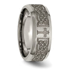 Chisel Titanium Brushed and Polished Cross Laser Design 8mm Beveled Edge Band