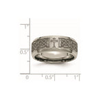 Chisel Titanium Brushed and Polished Cross Laser Design 8mm Beveled Edge Band