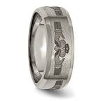 Chisel Titanium Brushed and Polished Claddagh Laser Design 8mm Beveled Edge Band