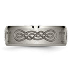 Chisel Titanium Brushed and Polished Cross Laser Design 8mm Beveled Edge Band