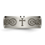 Chisel Titanium Brushed and Polished Cross Laser Design 8mm Beveled Edge Band