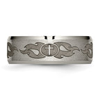 Chisel Titanium Brushed and Polished Cross Laser Design 8mm Beveled Edge Band