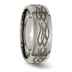 Chisel Titanium Brushed and Polished Flames Laser Design 8mm Beveled Edge Band