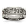 Chisel Titanium Brushed and Polished Flames Laser Design 8mm Beveled Edge Band