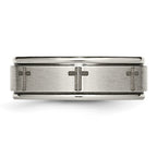 Chisel Titanium Brushed and Polished Cross Laser Design 8mm Ridged Edge Band