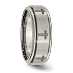 Chisel Titanium Brushed and Polished Cross Laser Design 8mm Ridged Edge Band