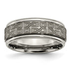 Chisel Titanium Brushed and Polished Laser Design 8mm Ridged Edge Band