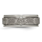 Chisel Titanium Brushed and Polished Cross Laser Design 8mm Ridged Edge Band