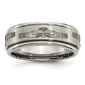 Chisel Titanium Brushed and Polished Claddagh Laser Design 8mm Ridged Edge Band