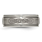 Chisel Titanium Brushed and Polished Cross Laser Design 8mm Ridged Edge Band