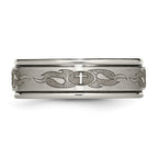 Chisel Titanium Brushed and Polished Cross Laser Design 8mm Ridged Edge Band