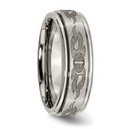 Chisel Titanium Brushed and Polished Cross Laser Design 8mm Ridged Edge Band