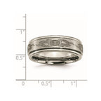 Chisel Titanium Brushed and Polished Cross Laser Design 8mm Ridged Edge Band