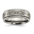 Chisel Titanium Brushed and Polished Cross Laser Design 8mm Ridged Edge Band