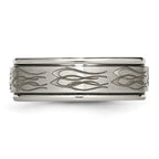 Chisel Titanium Brushed and Polished Flame Laser Design 8mm Ridged Edge Band