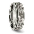 Chisel Titanium Brushed and Polished Flame Laser Design 8mm Ridged Edge Band