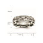 Chisel Titanium Brushed and Polished Flame Laser Design 8mm Ridged Edge Band