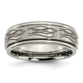 Chisel Titanium Brushed and Polished Flame Laser Design 8mm Ridged Edge Band