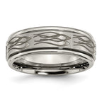 Chisel Titanium Brushed and Polished Flame Laser Design 8mm Ridged Edge Band