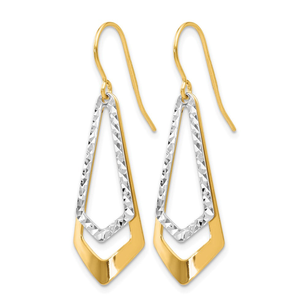 10K Two-tone D/C Shepherd Hook Dangle Earrings