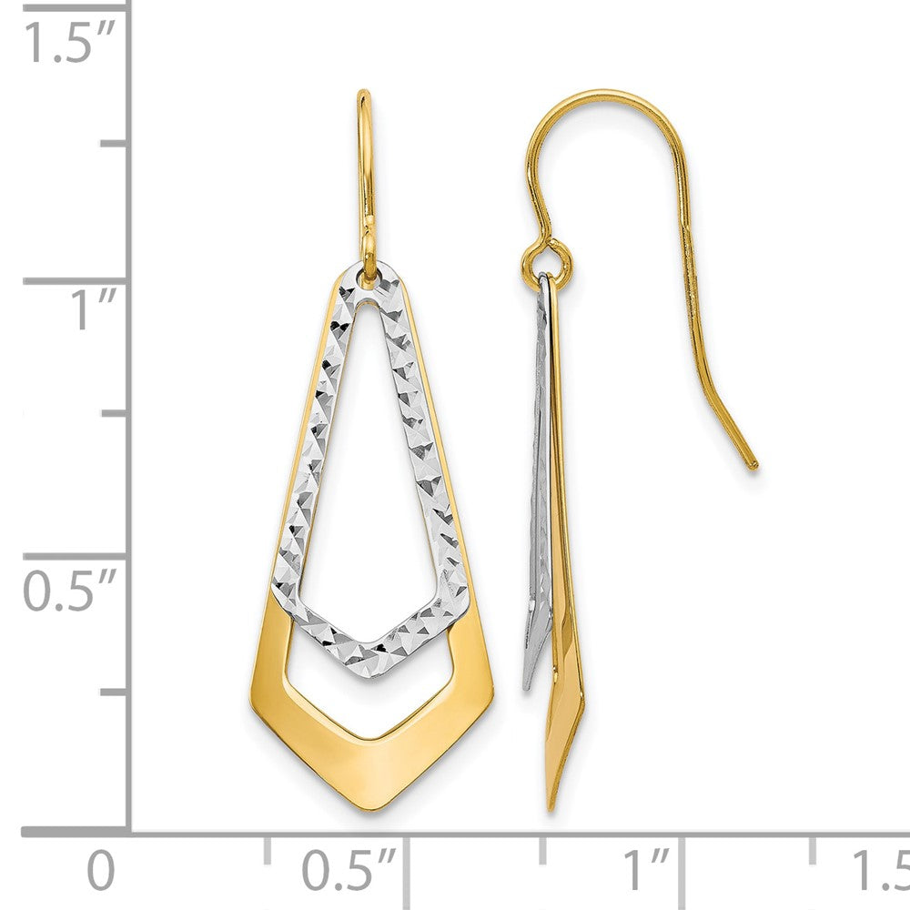 10K Two-tone D/C Shepherd Hook Dangle Earrings