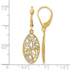 10K w/Rhodium D/C Leverback Dangle Earrings