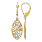 10K w/Rhodium D/C Leverback Dangle Earrings