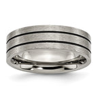 Chisel Titanium Brushed Black Enamel Grooved 7mm Flat Band
