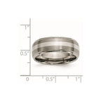 Chisel Titanium Brushed and Polished with Sterling Silver Inlay 8mm Ridged Edge Band