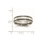 Chisel Titanium Antiqued with Brushed Center Sterling Silver Inlay 6mm Grooved Band