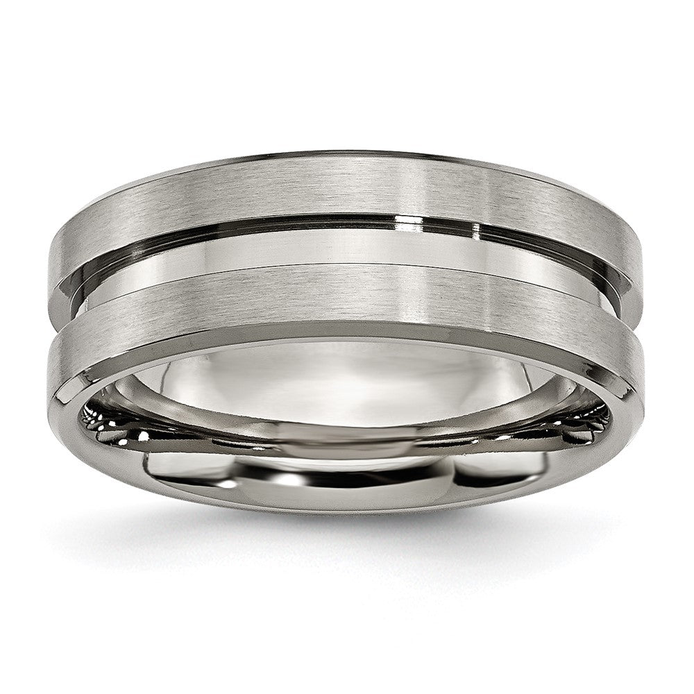 Chisel Titanium Brushed and Polished 8mm Grooved Flat Band
