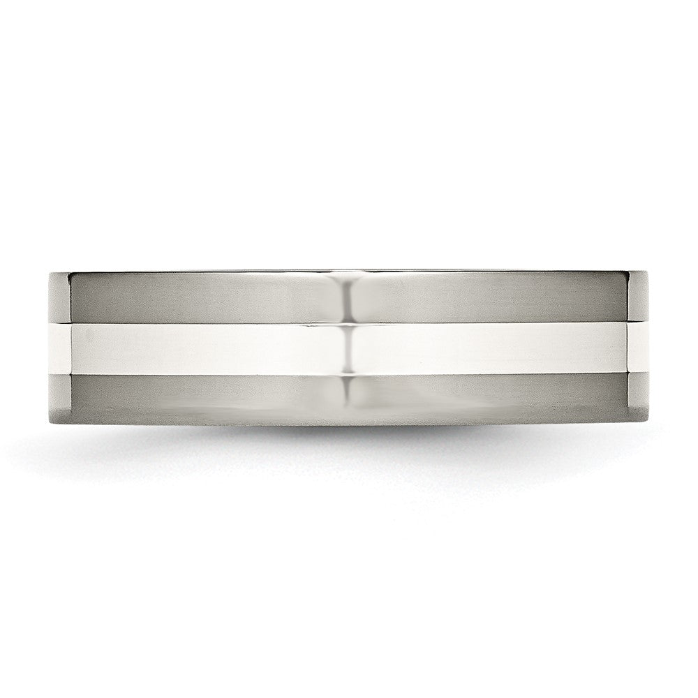 Chisel Titanium Polished with Sterling Silver Inlay 6mm Flat Band