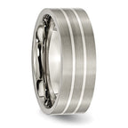 Titanium Brushed w/Sterling Silver Inlay 8mm Flat Band