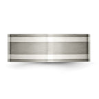 Chisel Titanium Brushed and Polished with Double Sterling Silver Inlay 8mm Flat Band