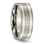 Chisel Titanium Brushed and Polished with Double Sterling Silver Inlay 8mm Flat Band