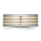 Chisel Titanium Polished with 14k Gold Inlay 8mm Flat Band