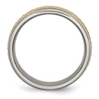 Titanium 8mm Yellow IP-plated Ridged Edge Fancy Brushed Band