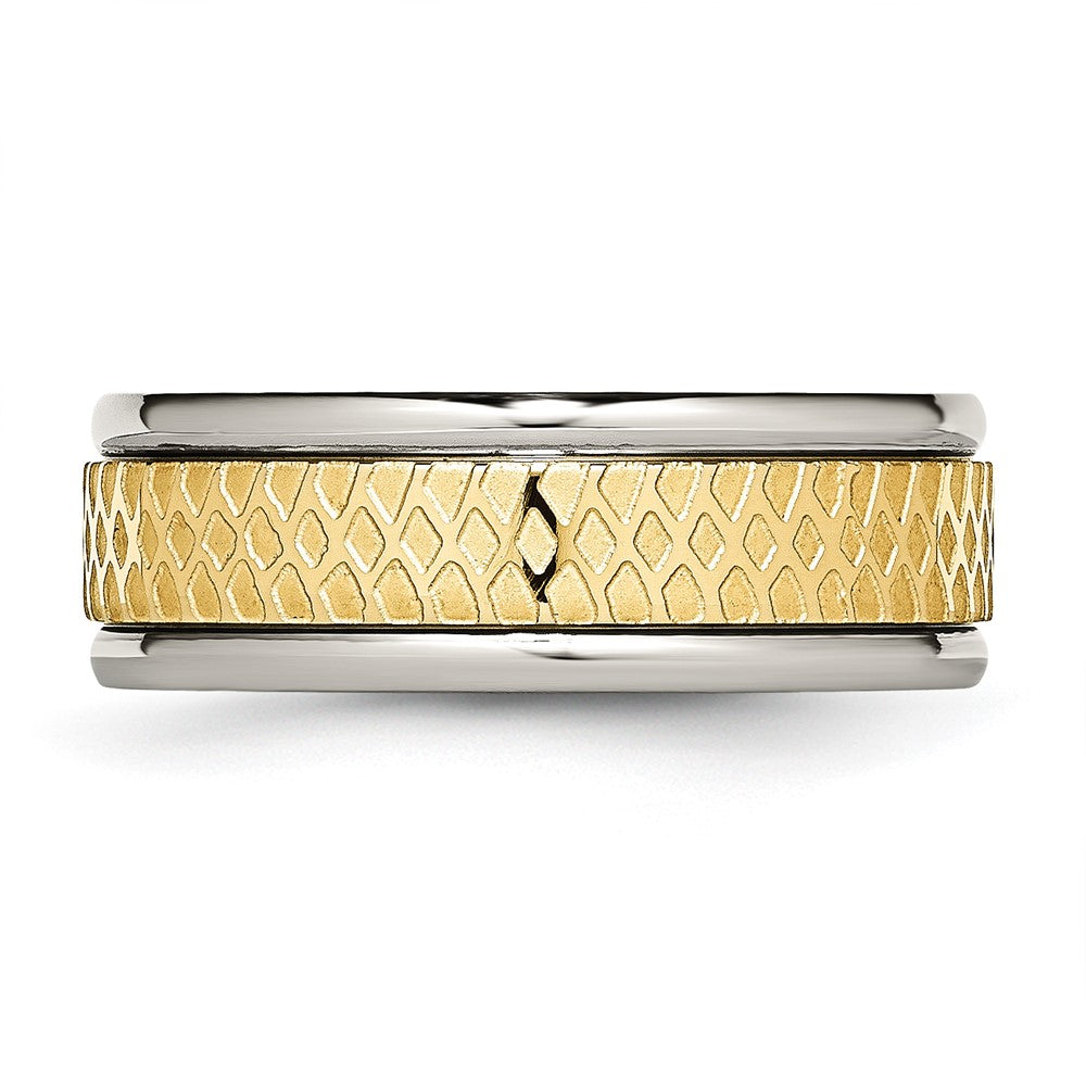 Titanium 8mm Yellow IP-plated Ridged Edge Fancy Brushed Band