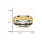 Titanium 8mm Yellow IP-plated Ridged Edge Fancy Brushed Band