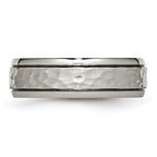 Chisel Titanium Polished and Hammered 7mm Grooved Edge Band