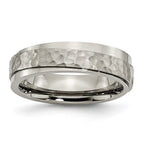 Chisel Titanium Polished and Hammered 6mm Ridged Edge Band