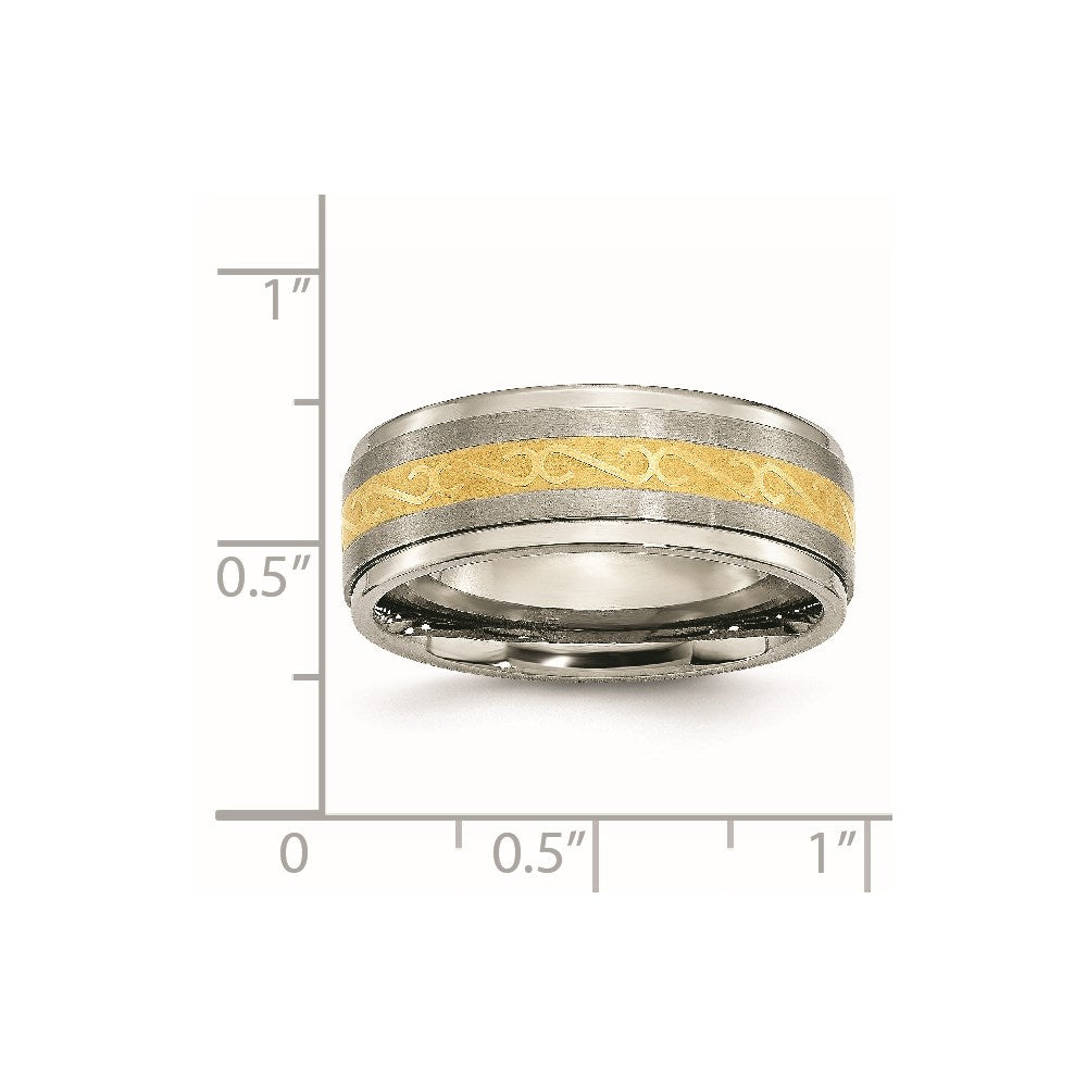 Titanium 8mm Yellow IP-plated Satin/Polished Ridged Edge Band