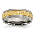Titanium 7mm Yellow IP-plated X Design Grooved Satin Band
